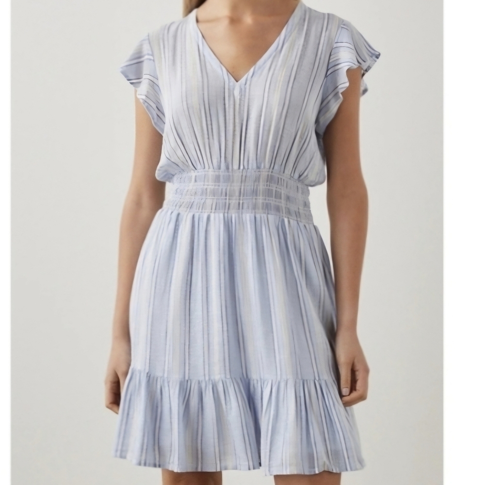 Rails Tara Napoli Stripe Light Blue & White Striped V-Neck Dress